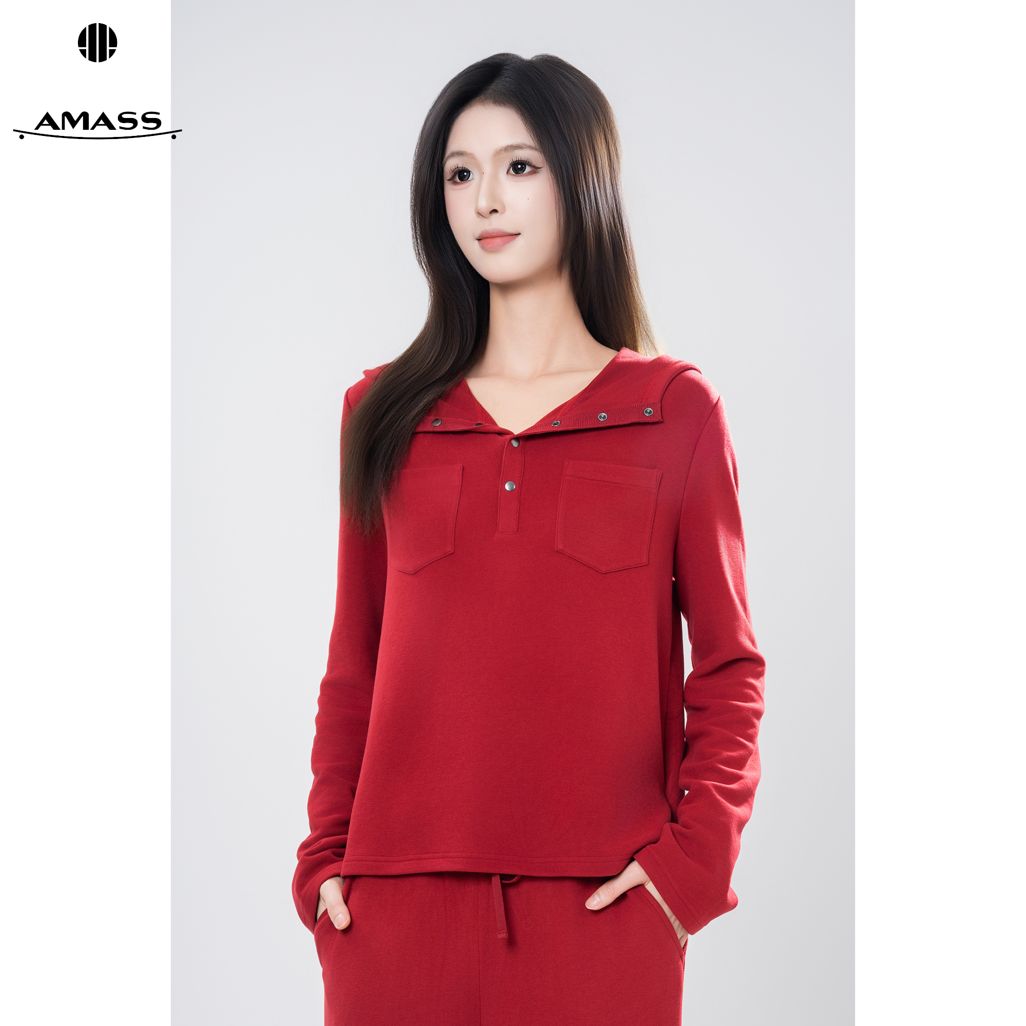 AMASS/阿玛施秋季新款美拉德气质休闲时尚套头连帽百搭卫衣530086