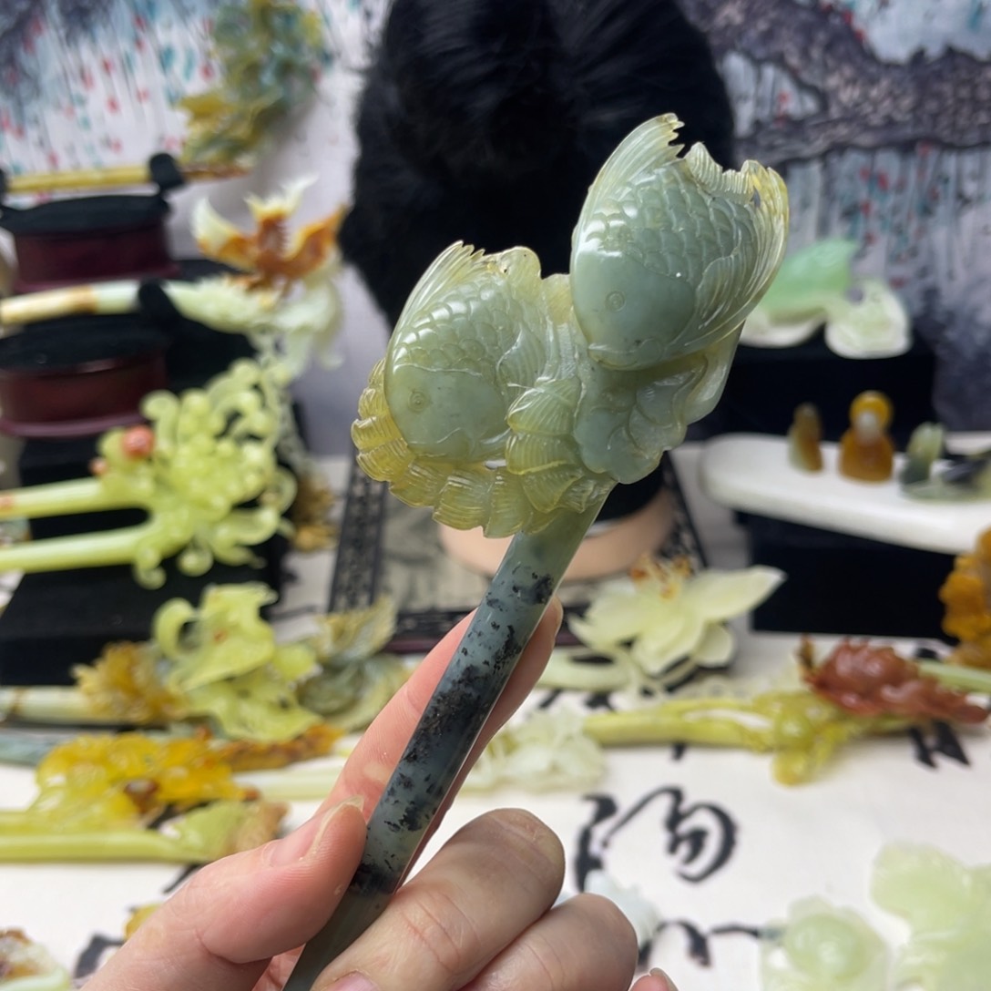 【闪购商品】蛇纹石玉发饰合金