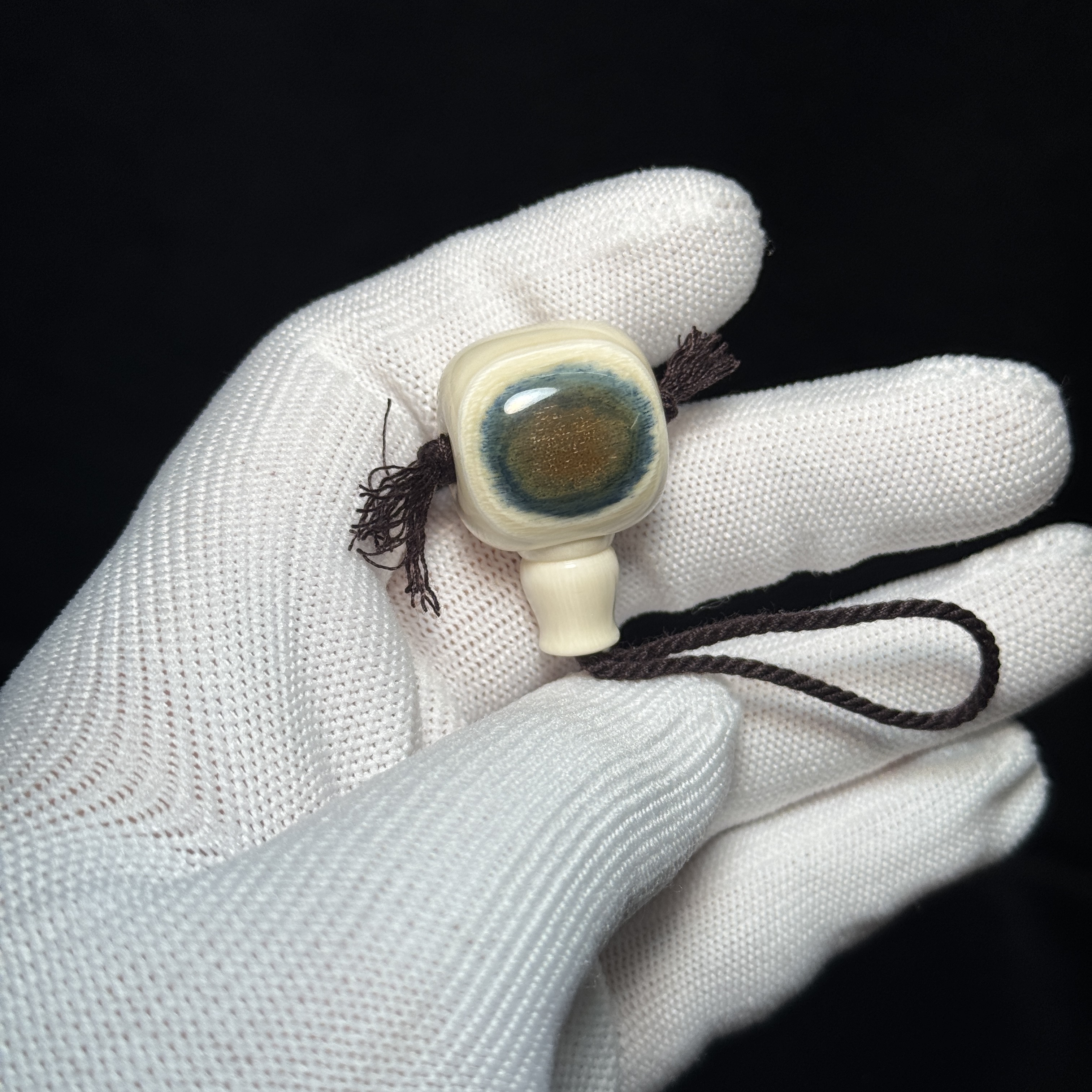 DEZHI/德志【19*30】深蓝满纹藏式分体猛犸象牙三通配饰K524