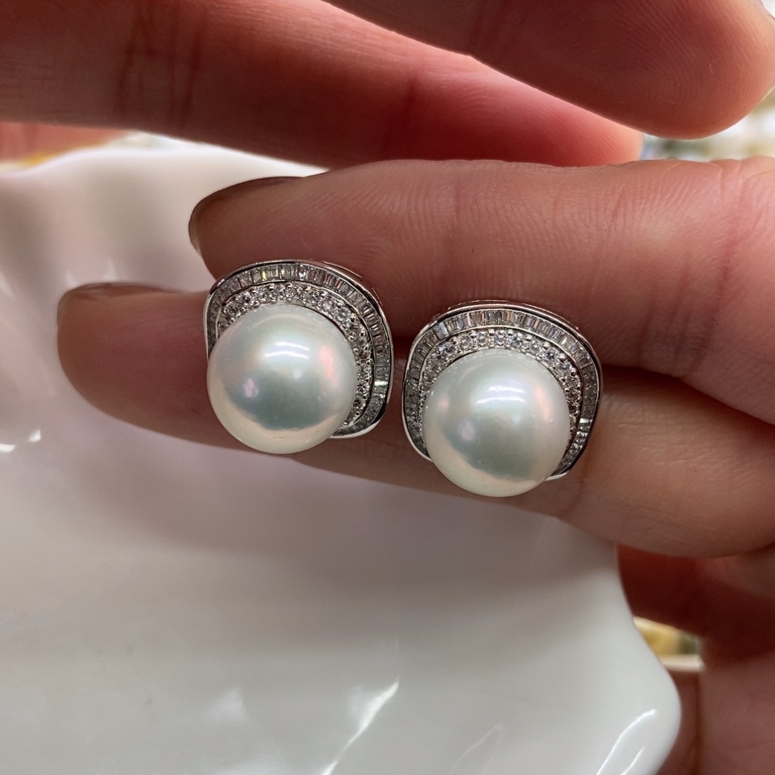 淡水珍珠耳饰银S925镶嵌