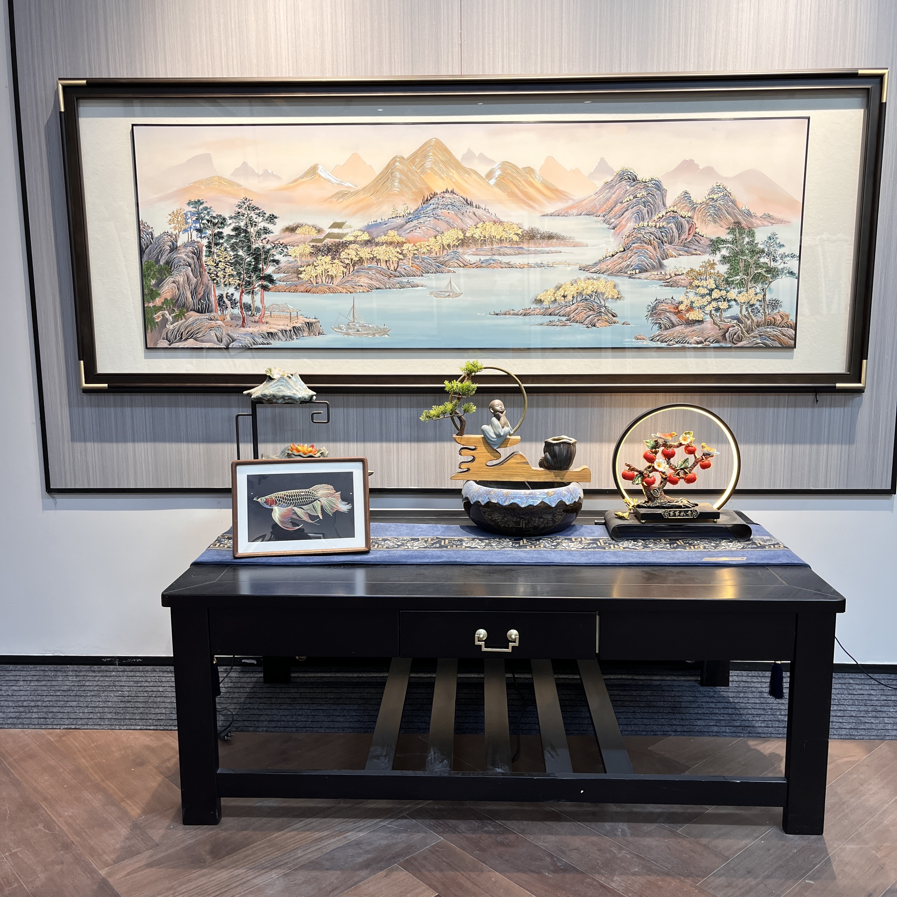 2025铜雕手工雕刻新壮丽山河图厅沙发背景墙好装饰画新中式高端画