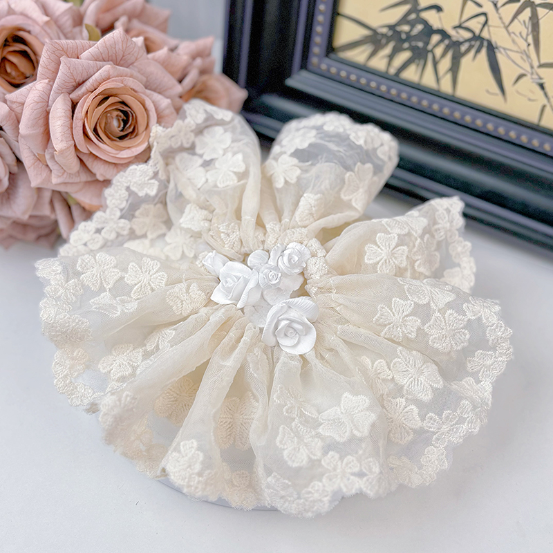 HUASE 【繁花】蕾丝气质高级肠圈夏季裙摆法式仙女发圈白色网纱少女