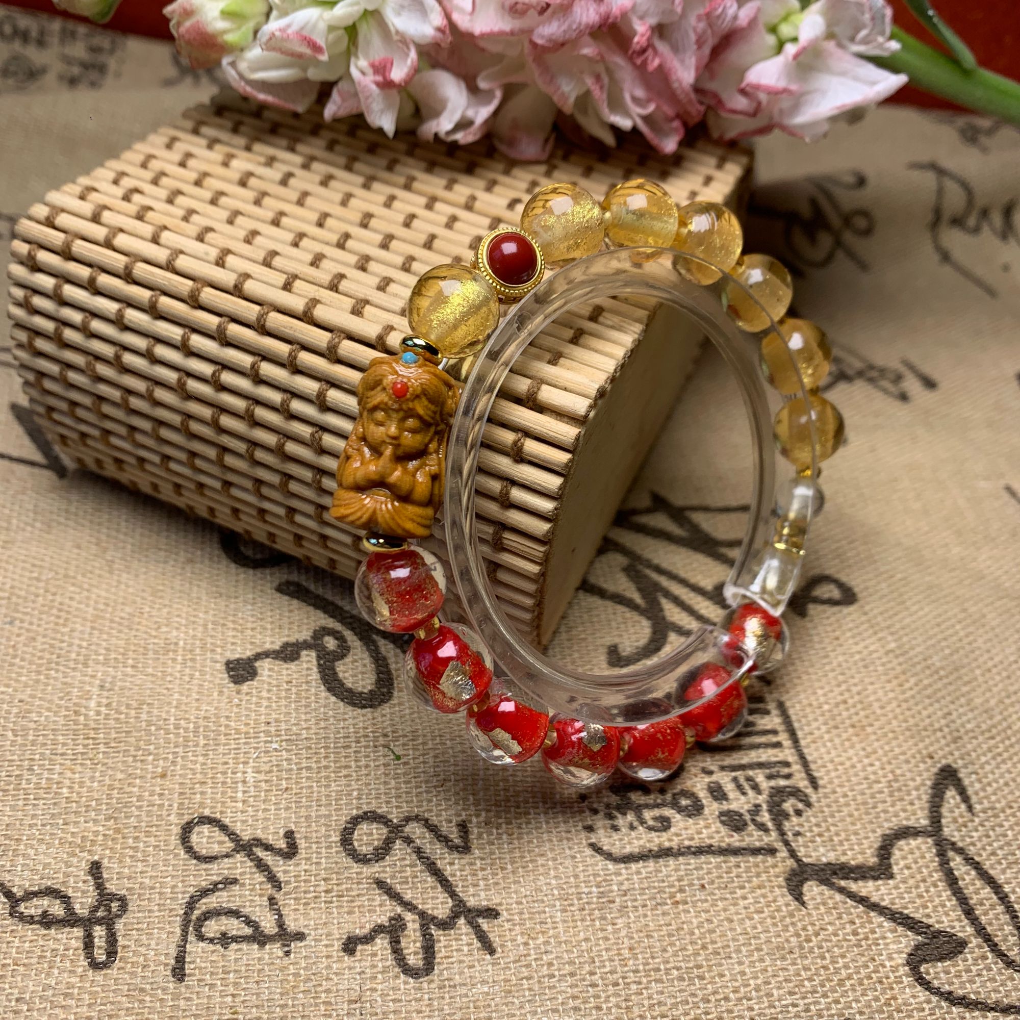 峨眉山单圈扎基琉璃手串香灰珠本命年手链女款蛇年百搭不掉色