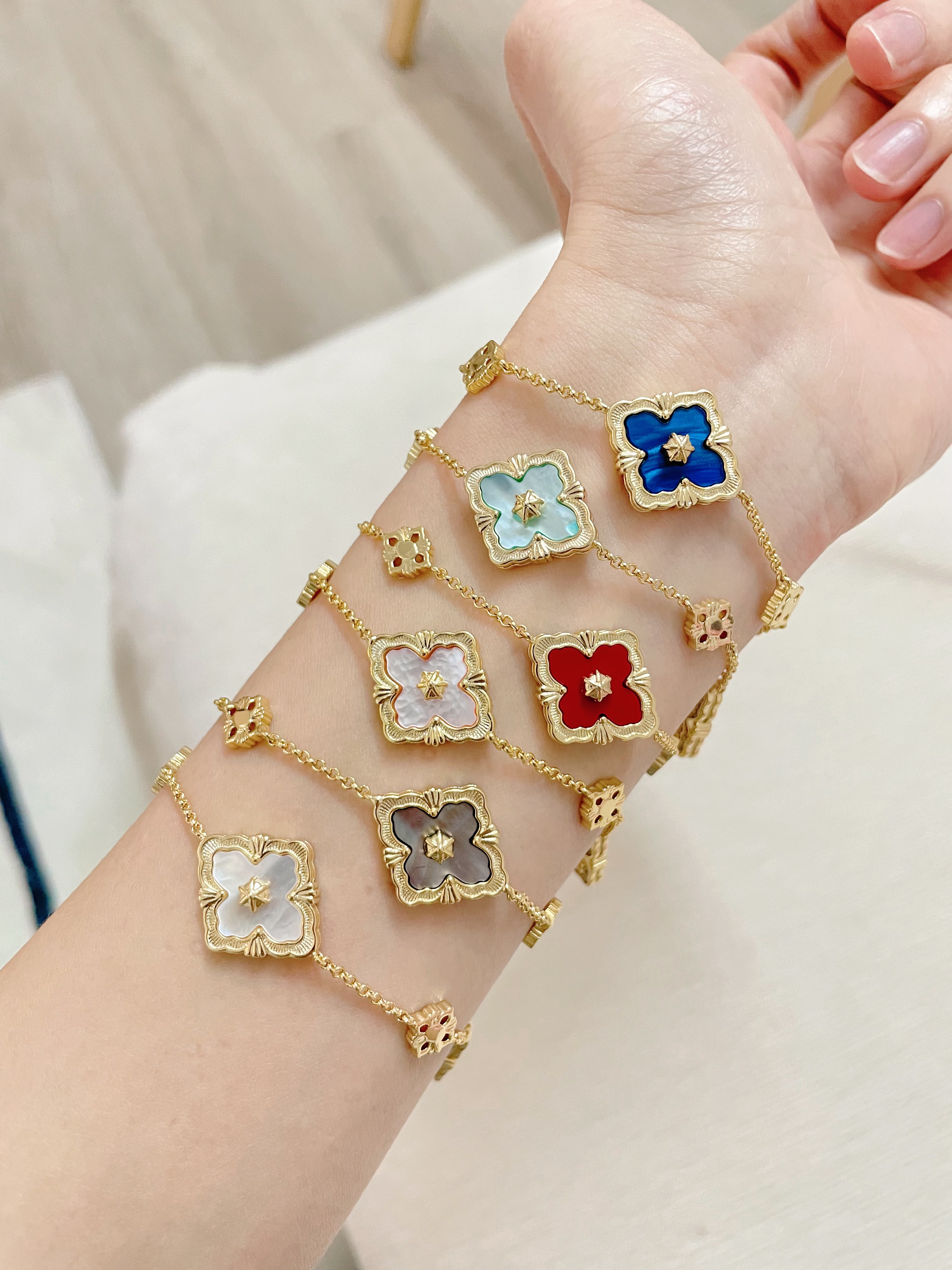 铜合金手链 轻奢【ins金色布布手链小众】四叶草双面戴高级感手链