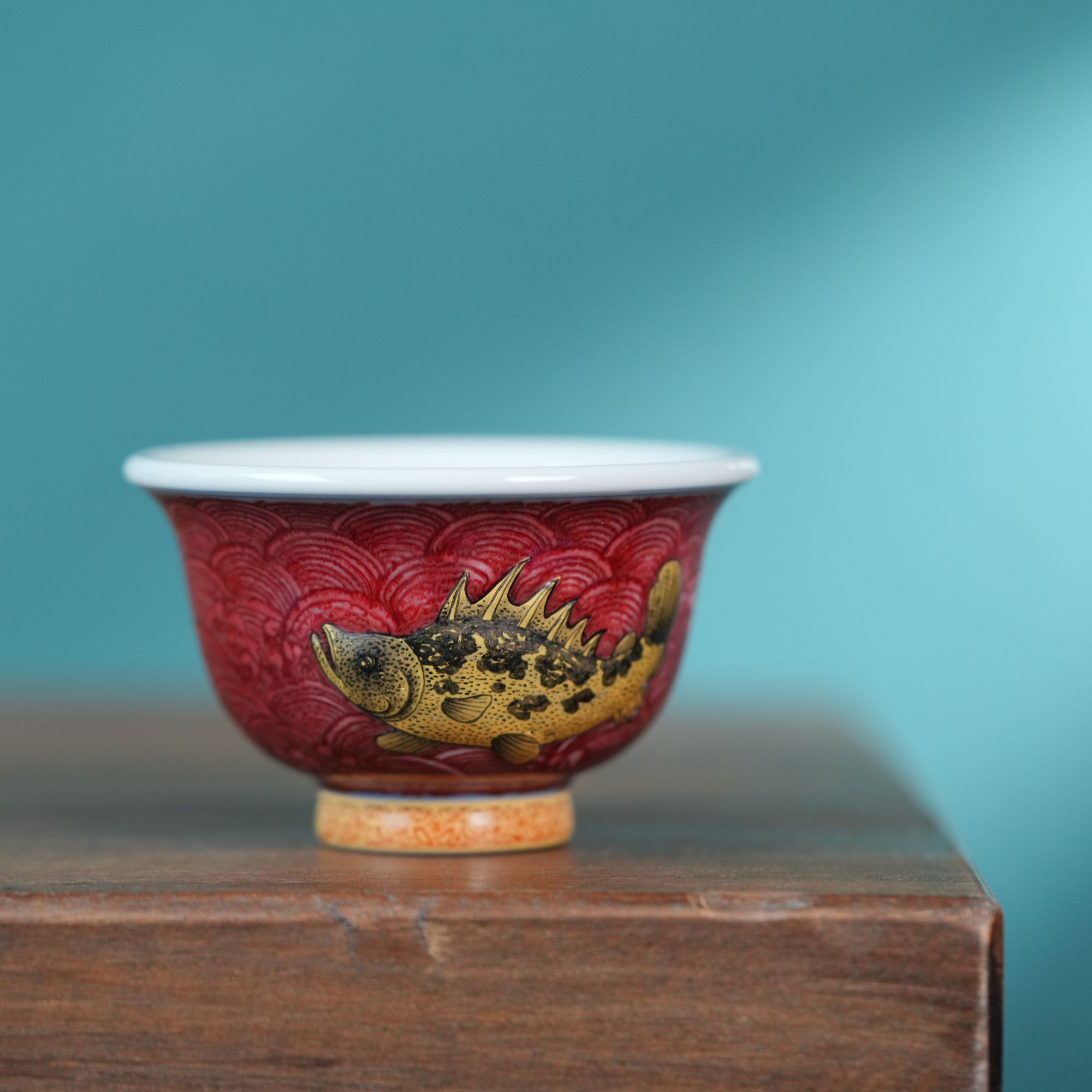 屹朴屹朴堂全红描金三鱼压手杯茶具陶瓷YP102茶杯主人杯