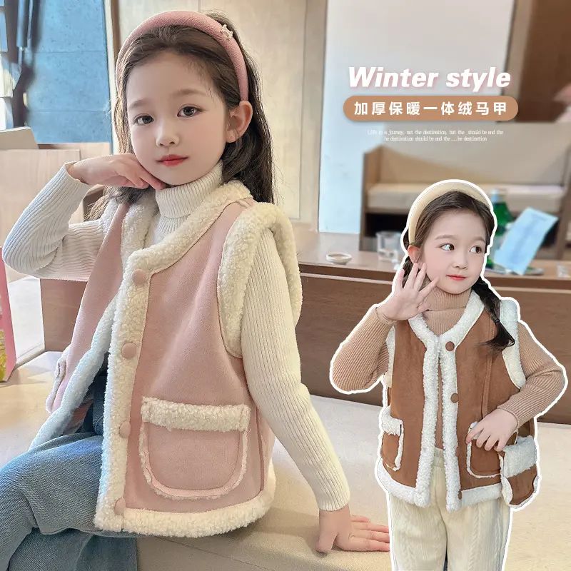女童加绒马甲外套加厚儿童皮毛一体马夹女宝宝背心坎肩秋冬装新款