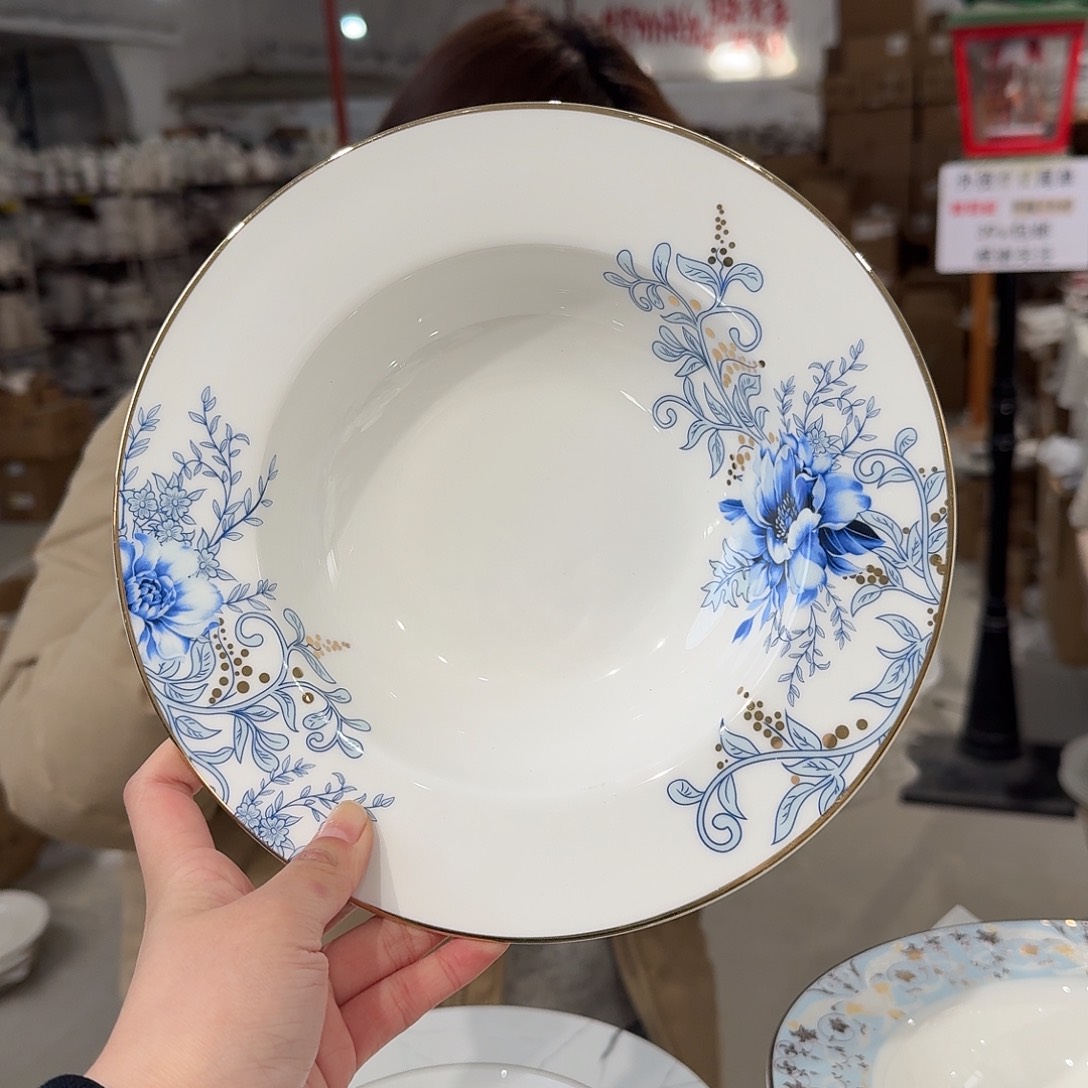 瓷高骨美式9英寸汤盘23*5cm一个外贸尾单