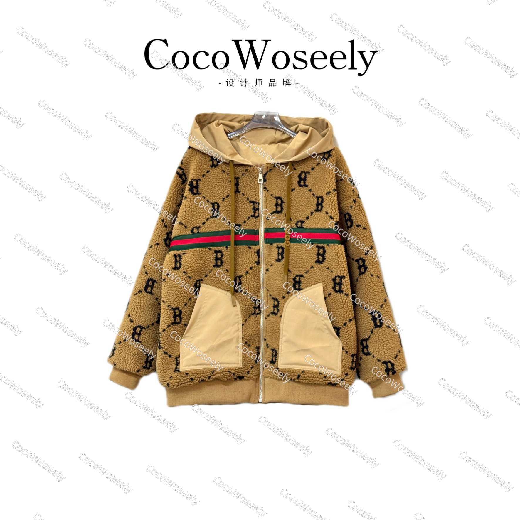 生态环保毛宽松连帽外套