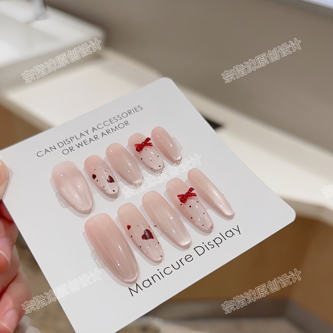 【波点蝴蝶结】立体蝴蝶结中长款穿戴甲INS风2025新款推荐美甲