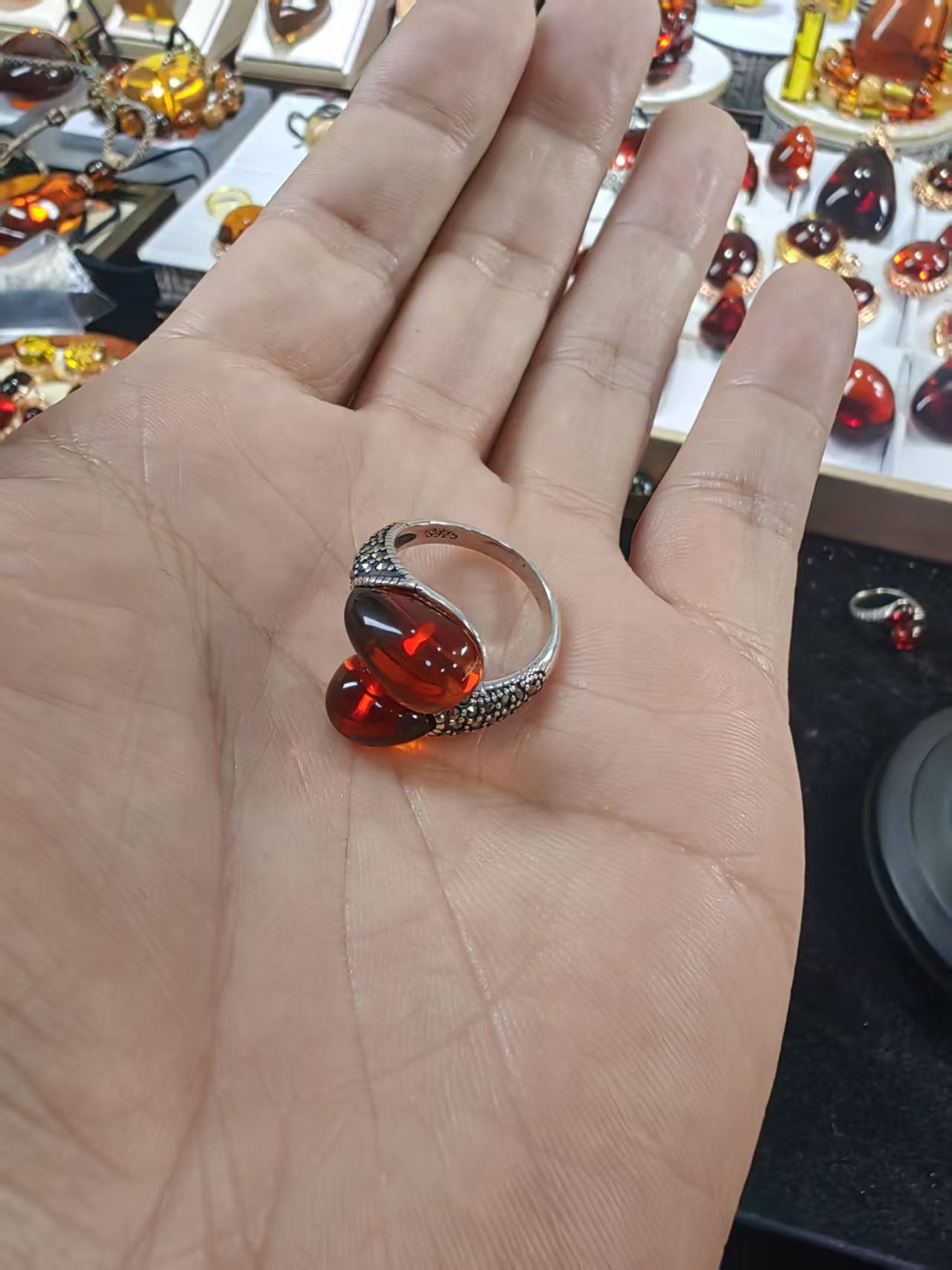 天然缅甸血珀戒指926银活口