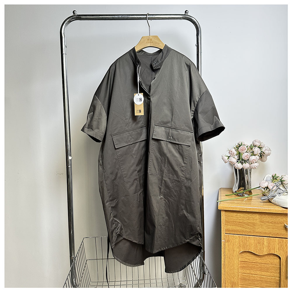 Q169    夏季新款宽松中长款女士时尚百搭衬衫连衣裙女