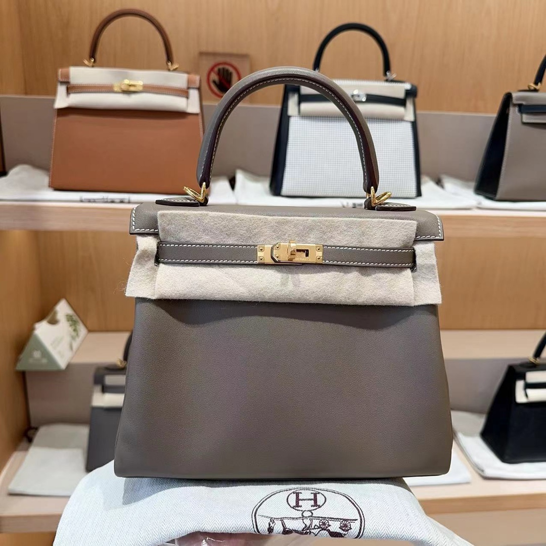 99新 Hermes/爱马仕 【定金链接】Kelly25大象灰E皮 外缝 银扣 w刻 