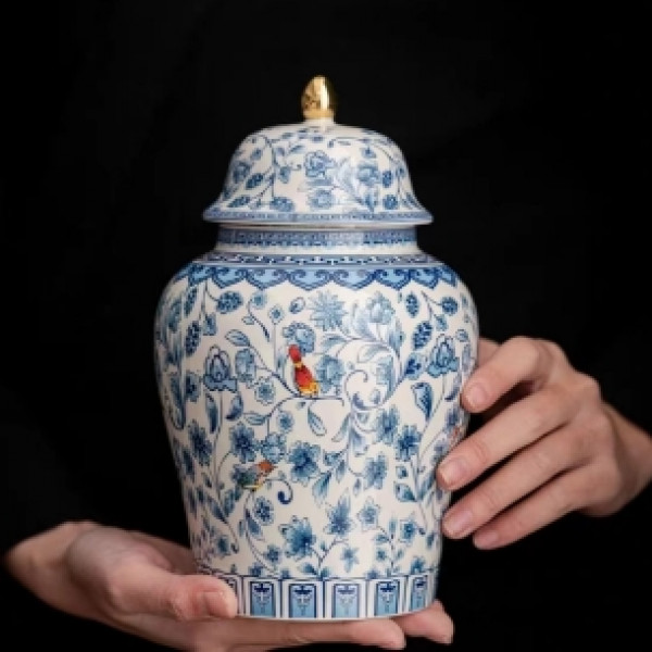 【现货】喜鹊青花茶叶罐G025