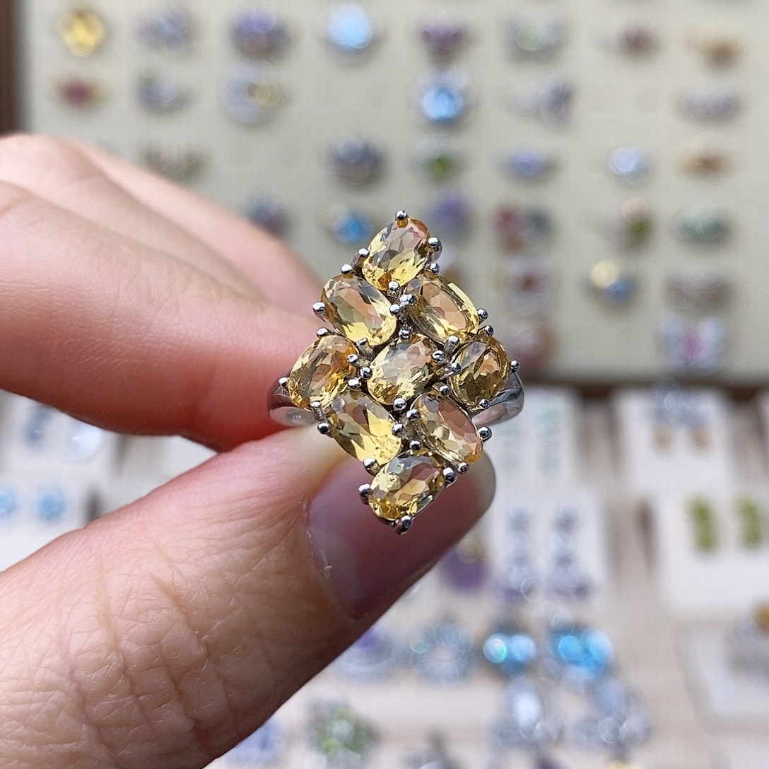 黄晶戒指银S925镶嵌一物一证