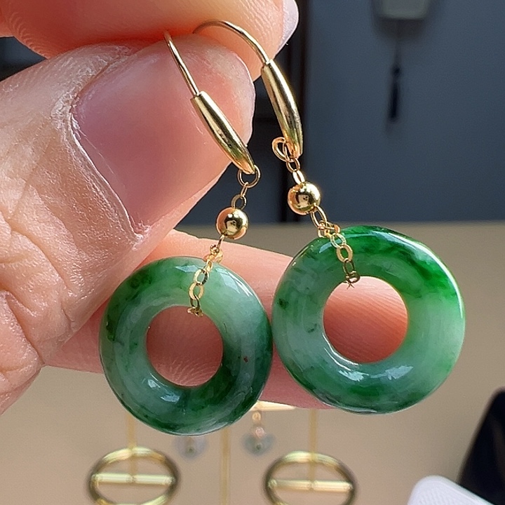 翡翠耳饰18K金镶嵌耳饰