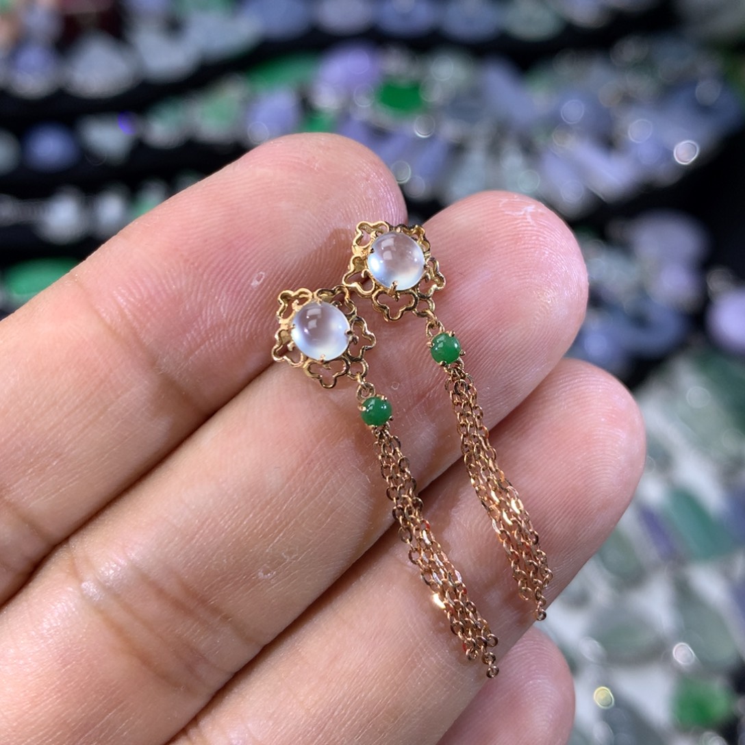 翡翠18K金镶嵌耳饰