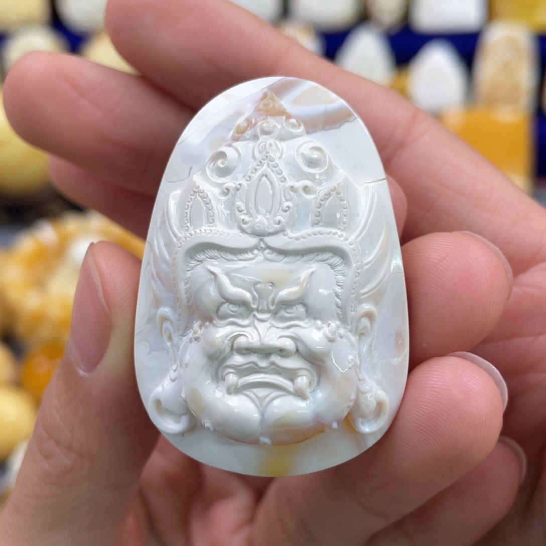 蜜蜡裸石未镶嵌琥珀蜜蜡黄财神吊坠