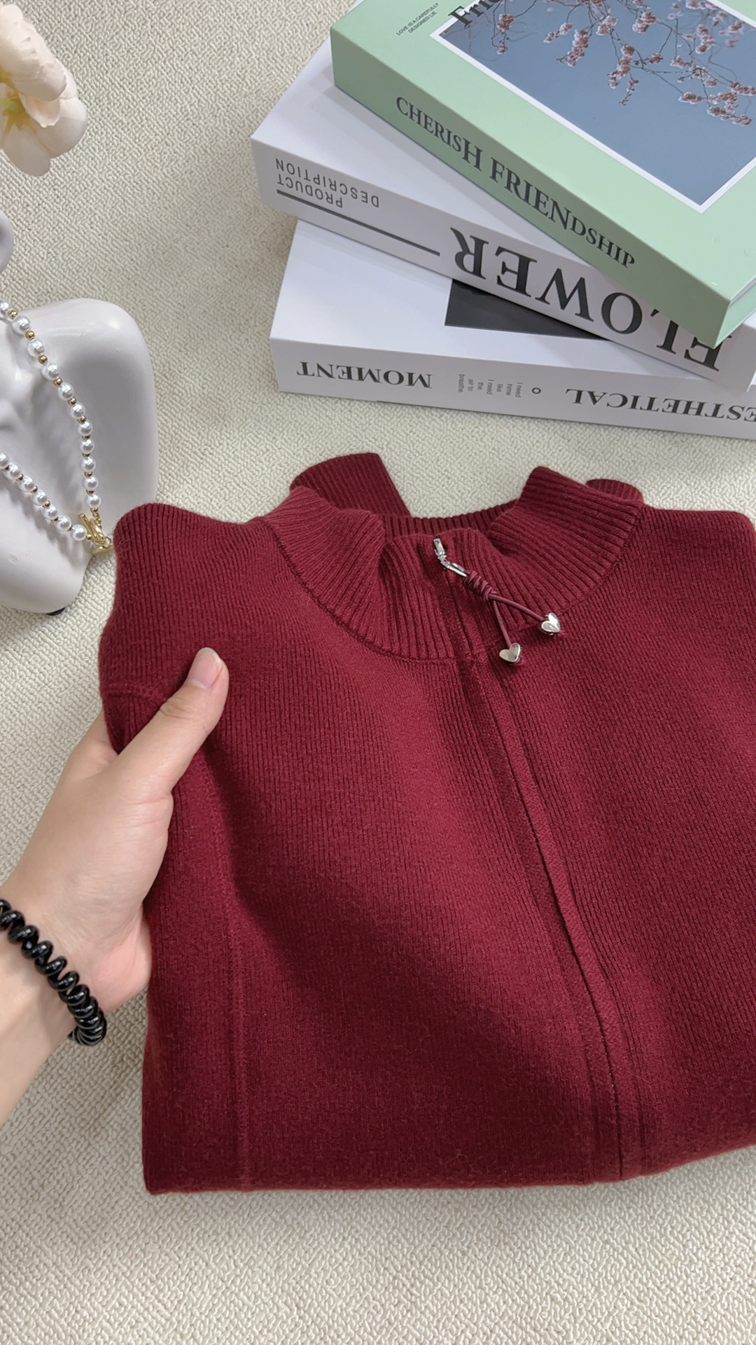 【红色爱心拉链】早秋新款连帽舒适针织衫百搭上衣女