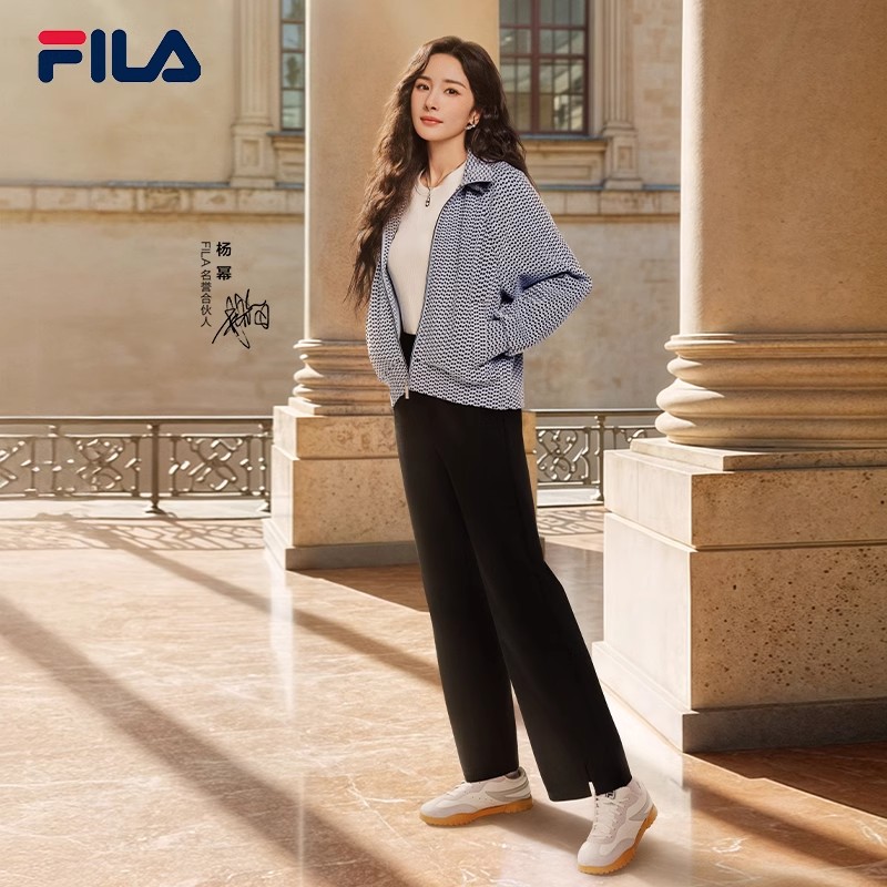 【显瘦微喇裤】FILA/斐乐女士春季新款休闲直筒针织长裤F11W513603F