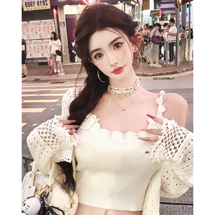 GUIDI GUDI【小花花】手工钩花针织无袖上身吊带 B9430013H