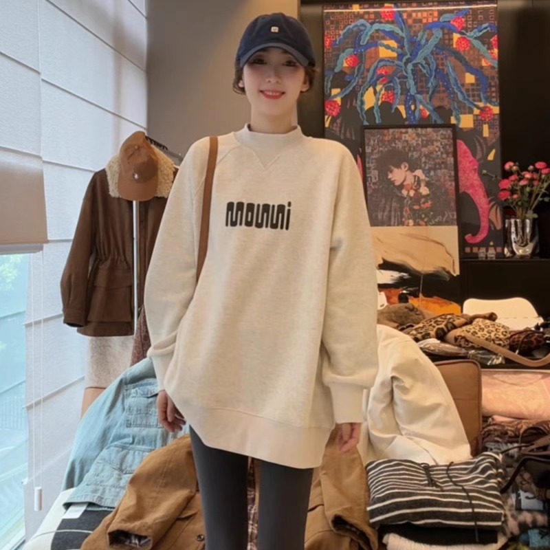 秋冬新款女慵懒风宽松中长款圆领长袖卫衣时尚休闲2025年厚款字母