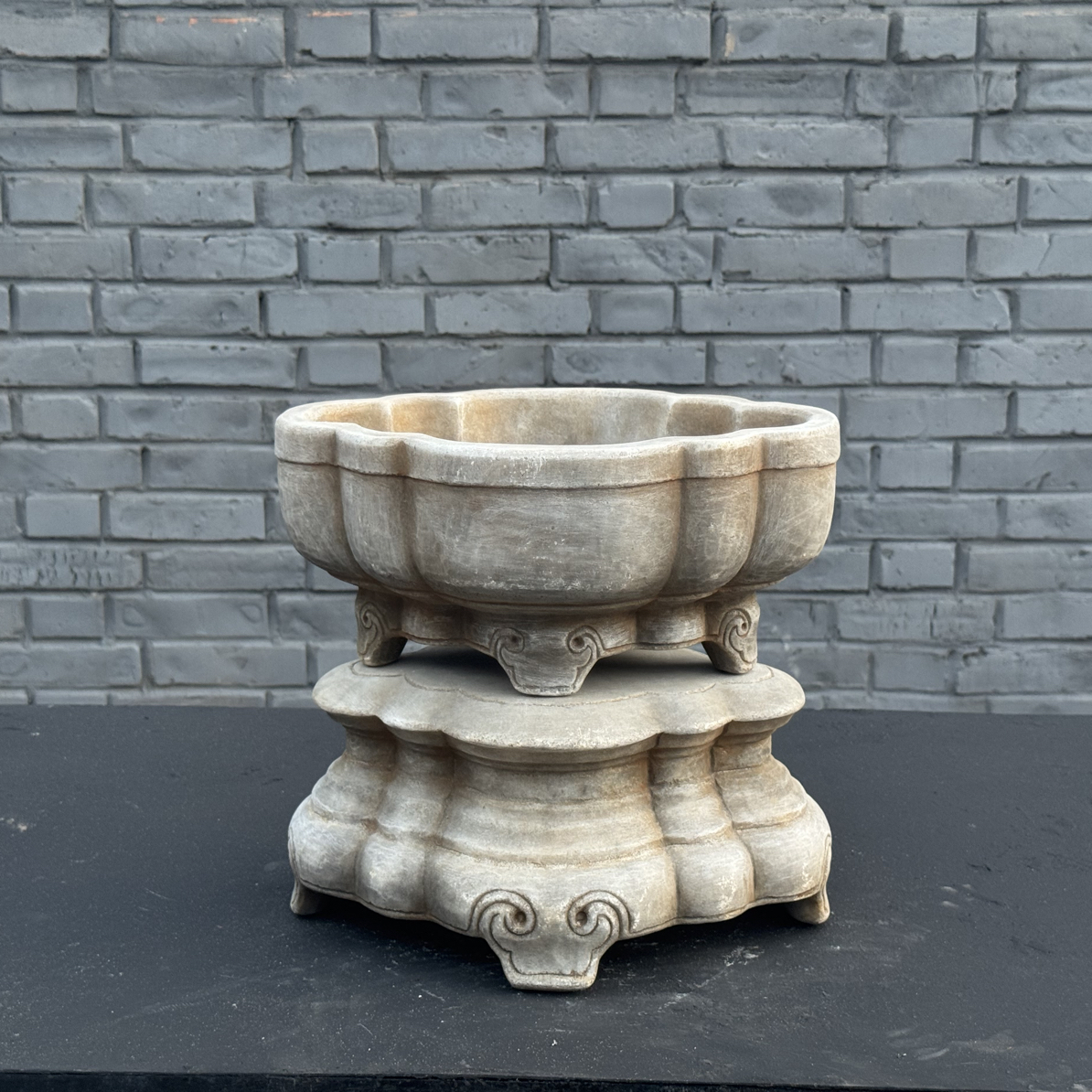 汉白玉太湖石赏石盆盆景盆 尺寸：长37宽26高28cm