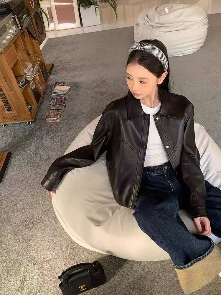 小香风秋冬季宽松高端轻奢气质皮衣外套女