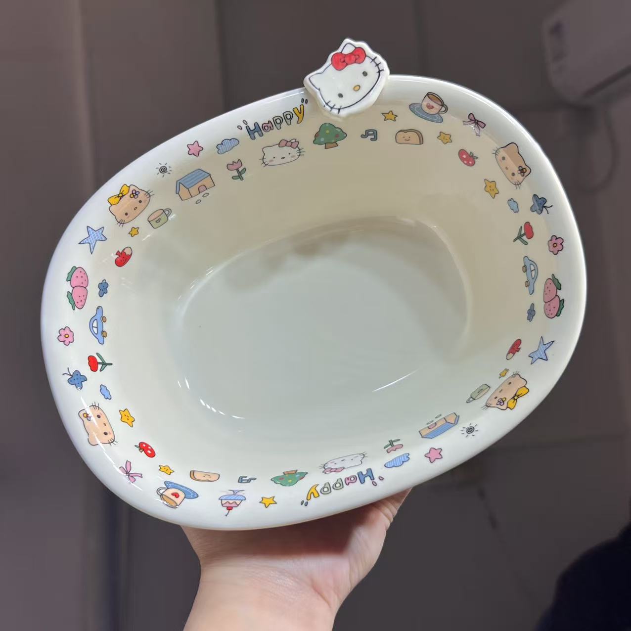 【嘟嘟Good】出口高货 快乐小猫 8.2英寸椭圆汤碗 泡面碗 浴缸碗