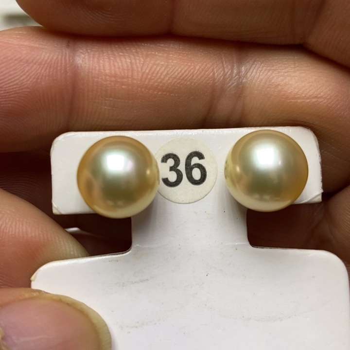 海水珍珠金珠耳钉18K金镶嵌