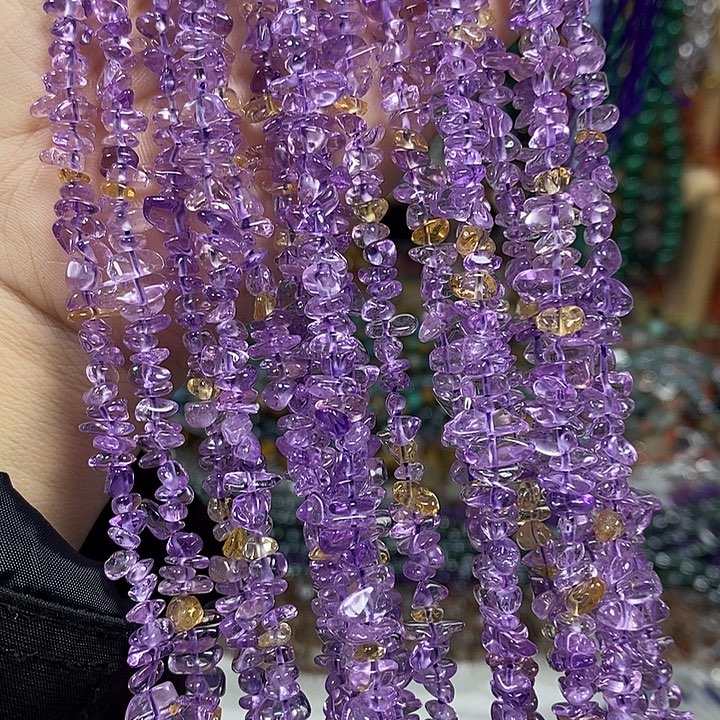 玛瑙/玉髓未镶嵌珠宝半成品天然高透紫黄晶绕手4圈
