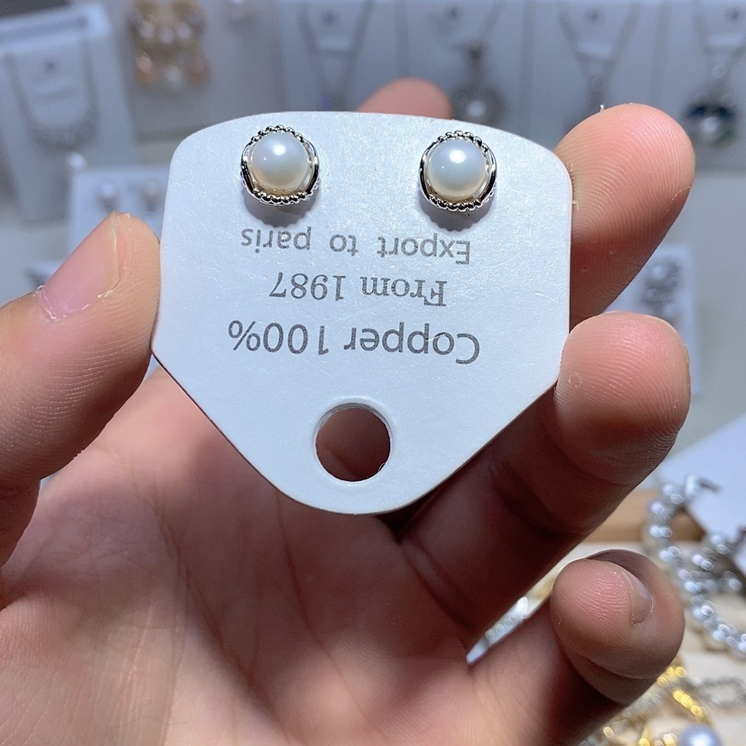 淡水珍珠银S925镶嵌耳饰