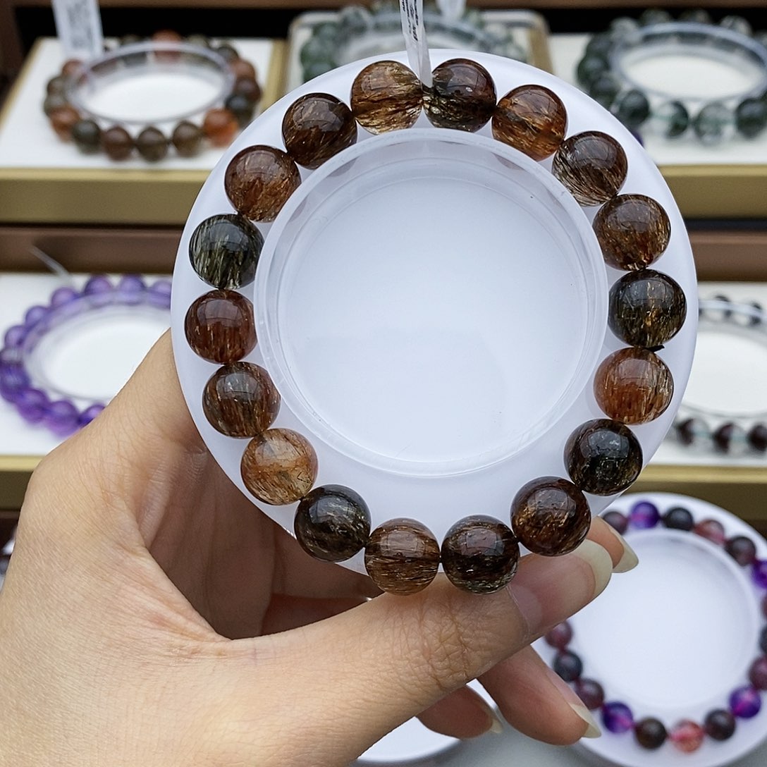 水晶手串未镶嵌锅*肉黑金超