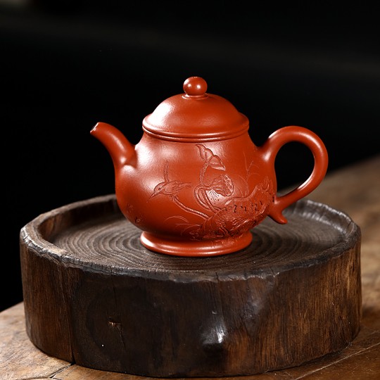 原矿朱泥潘壶精工刻绘240cc