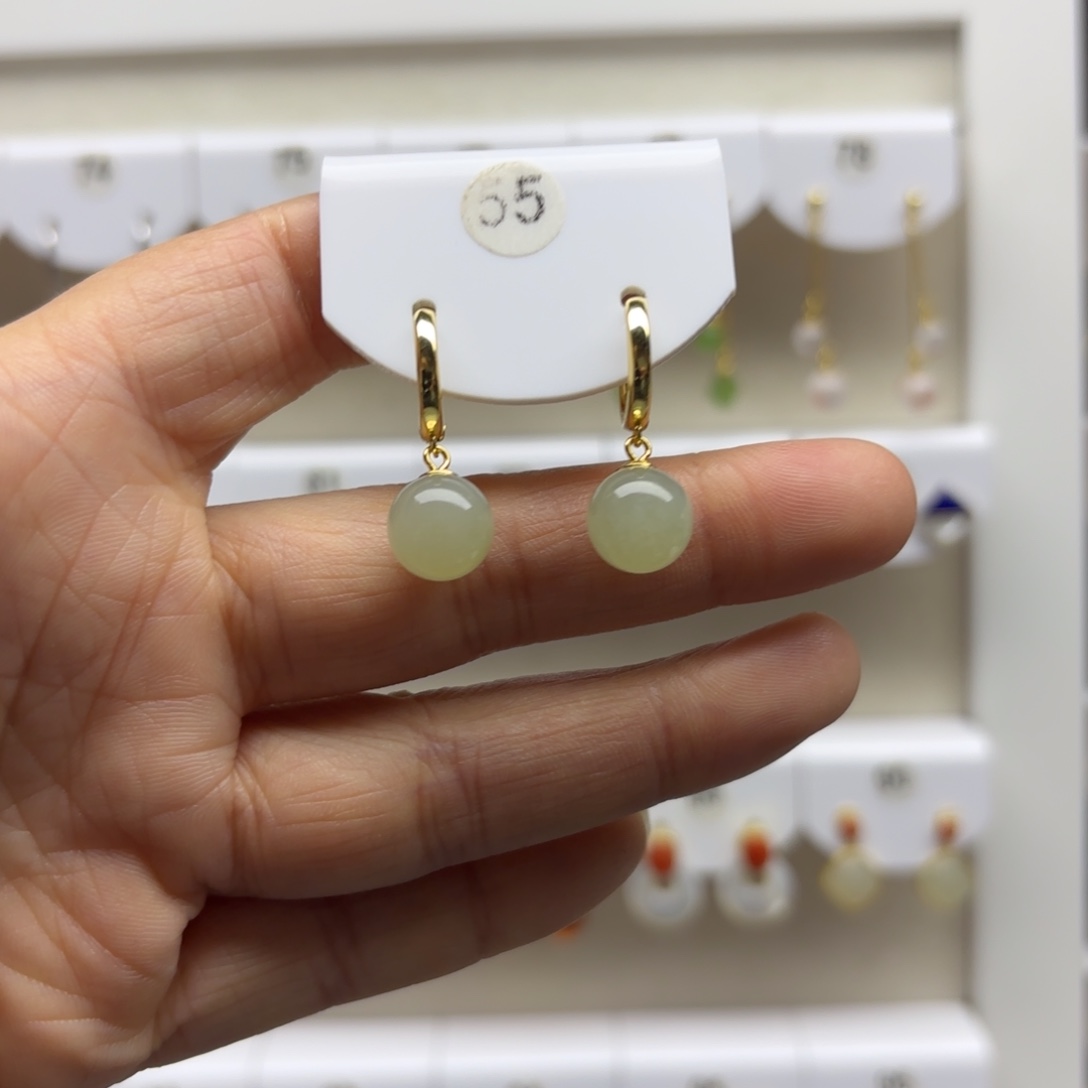 和田玉银S925镶嵌耳饰