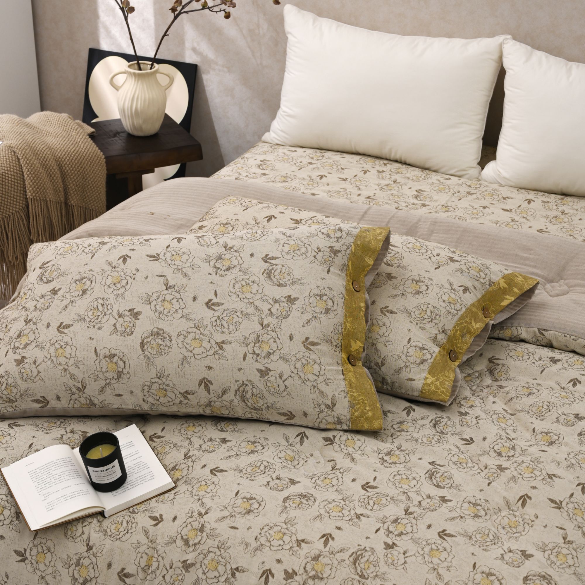 【素锦烟花】棉麻色织提花床单2.3*2.5加大吸汗透气