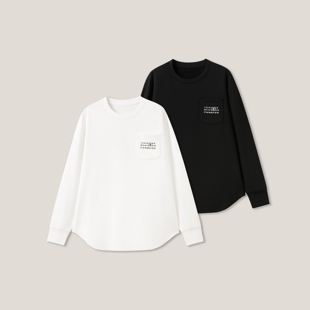 口袋数字圆领简约款长袖T恤打底衫ss26449