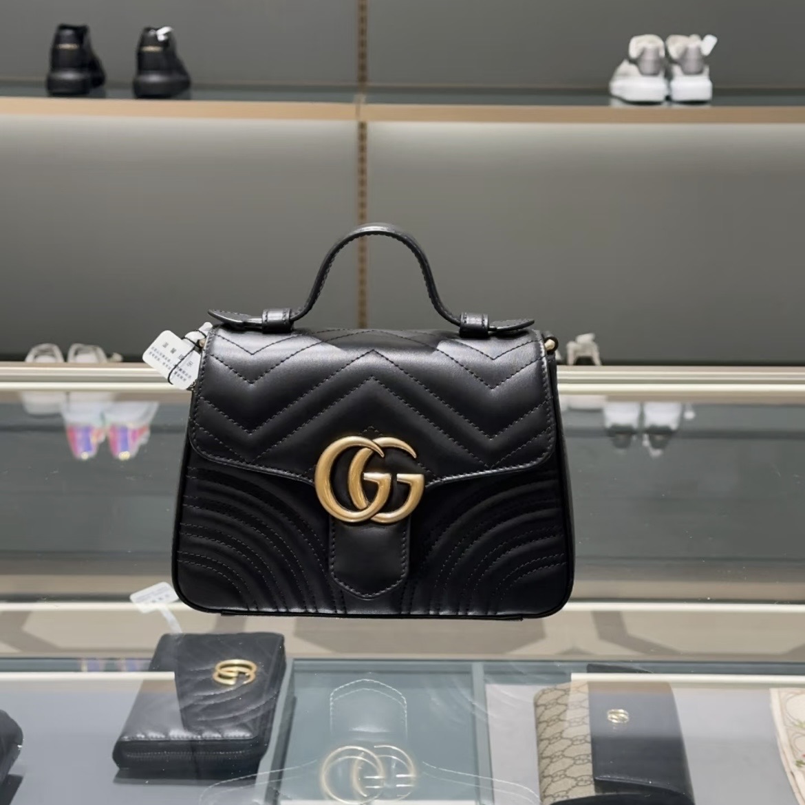95新 GUCCI/古驰 【娇】手提肩背包 21 黑色 皮革C 金扣 926829
