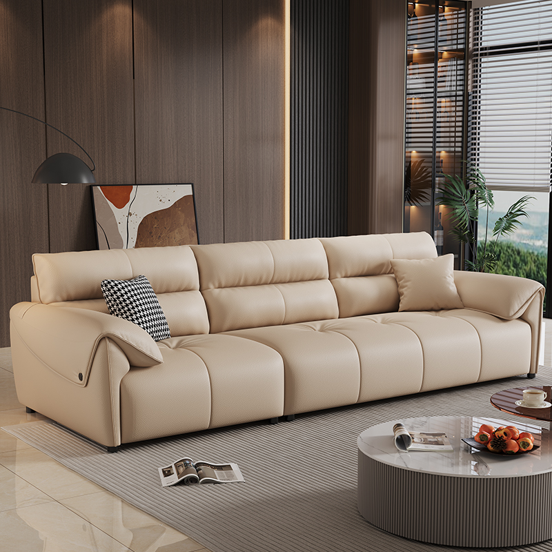 大象耳朵沙发意式高级感真皮沙发客厅卡其色高端直排头层牛皮沙发