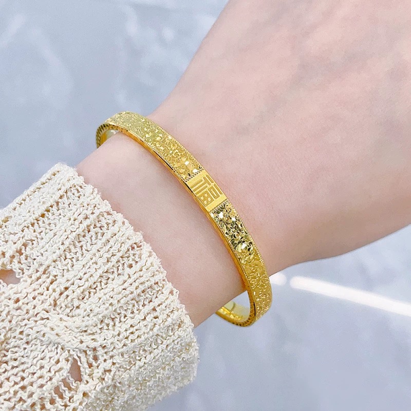 合金手镯 爆闪碎冰冰福字手镯闭口高级款轻奢设计感