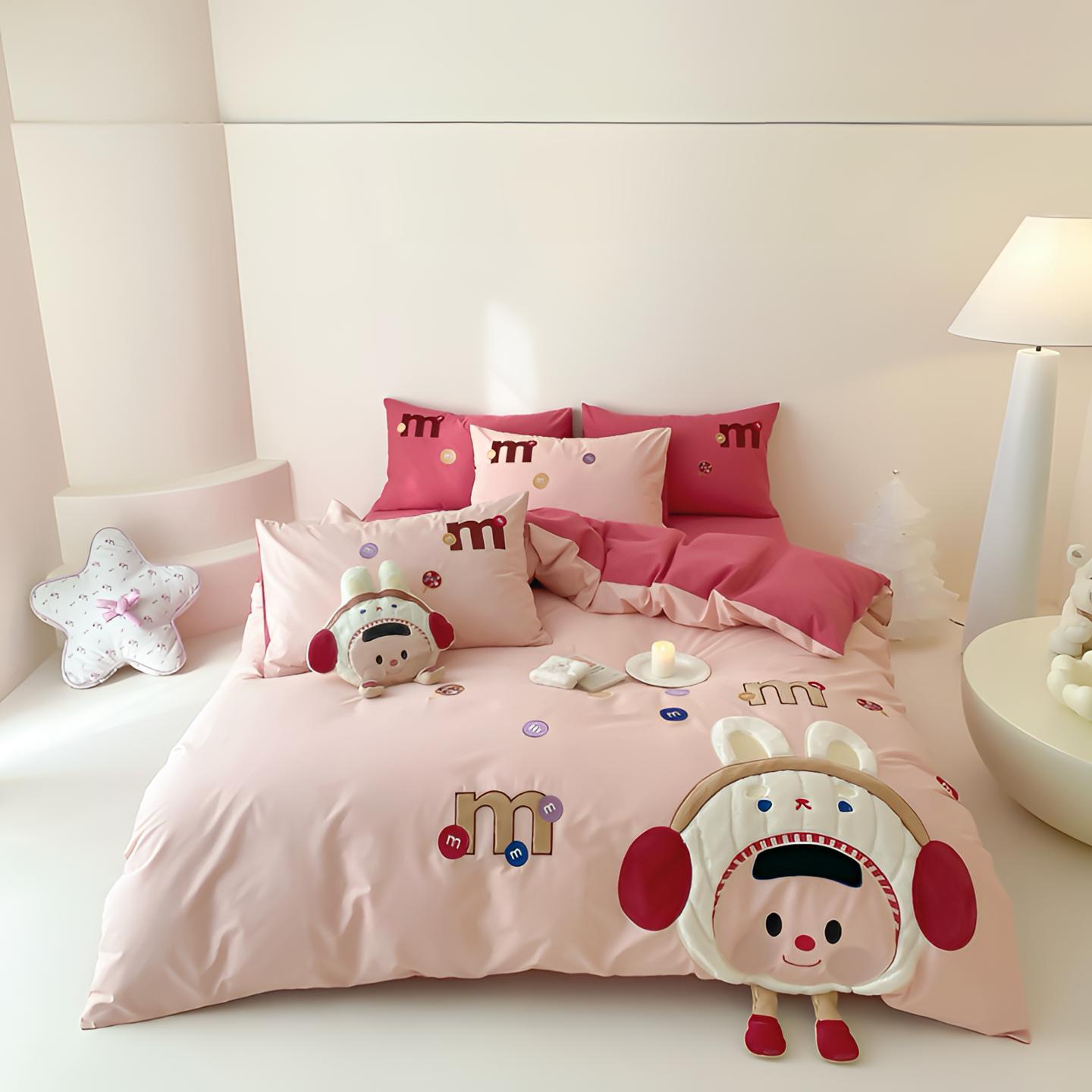 元气多多 高支数 新品全棉立体贴布刺绣水洗棉四件套床上用品