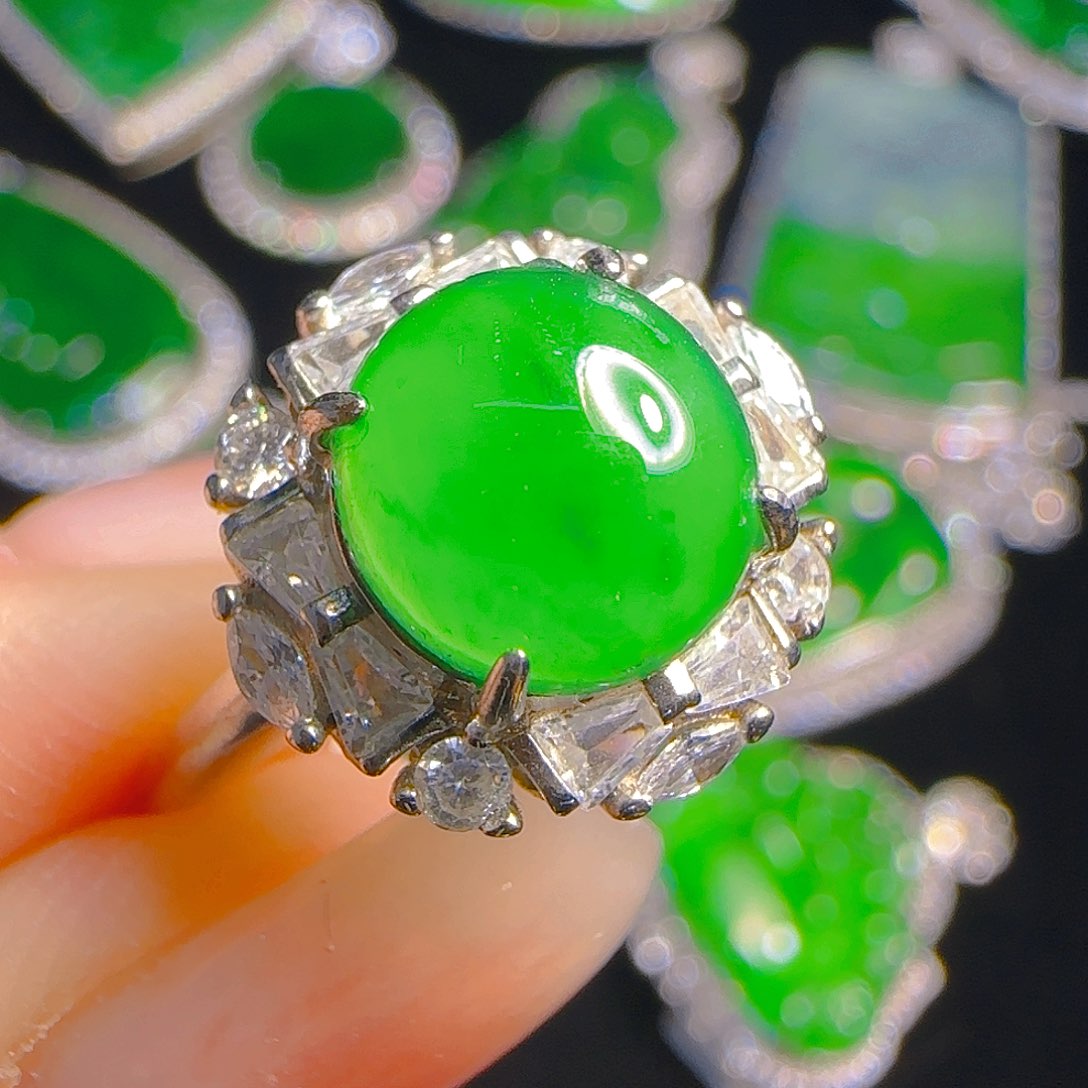 翡翠戒指银S925镶嵌天然