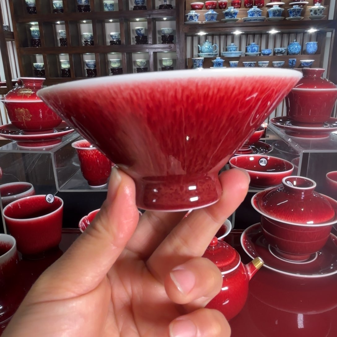 景德镇精品郎红斗笠杯杯