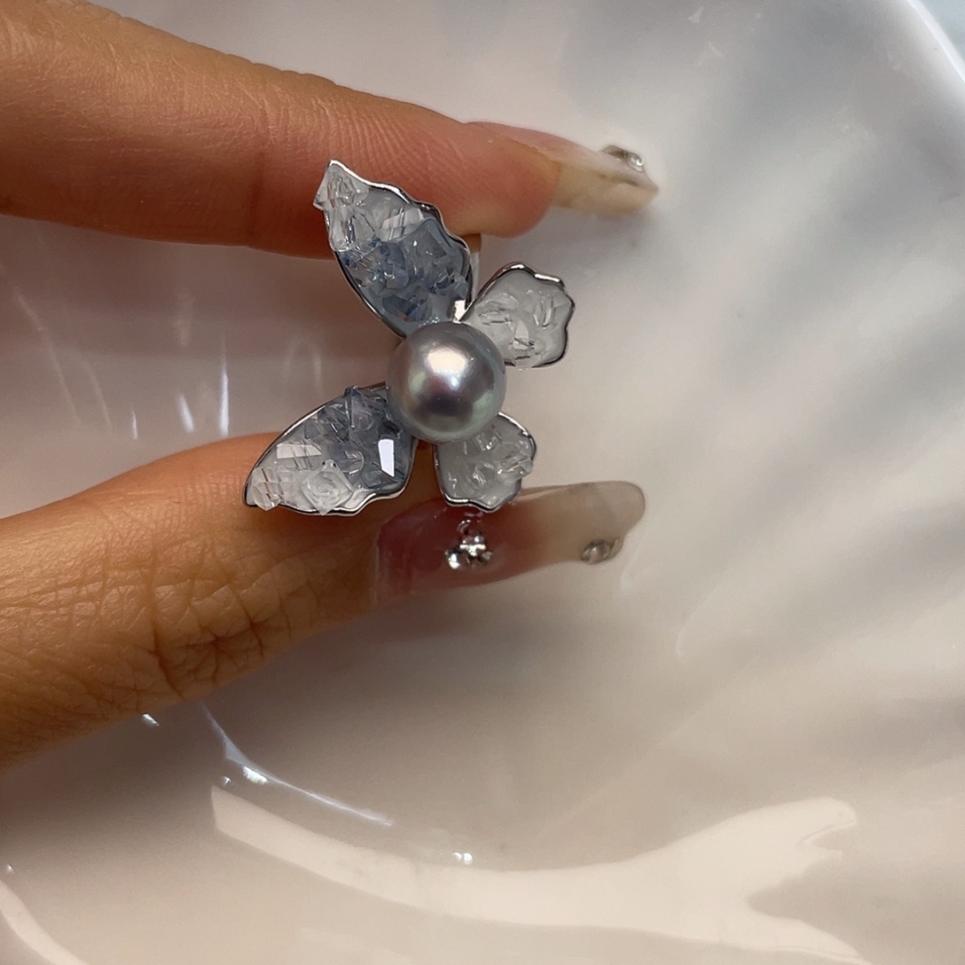 戒指银S925镶嵌海水珍珠