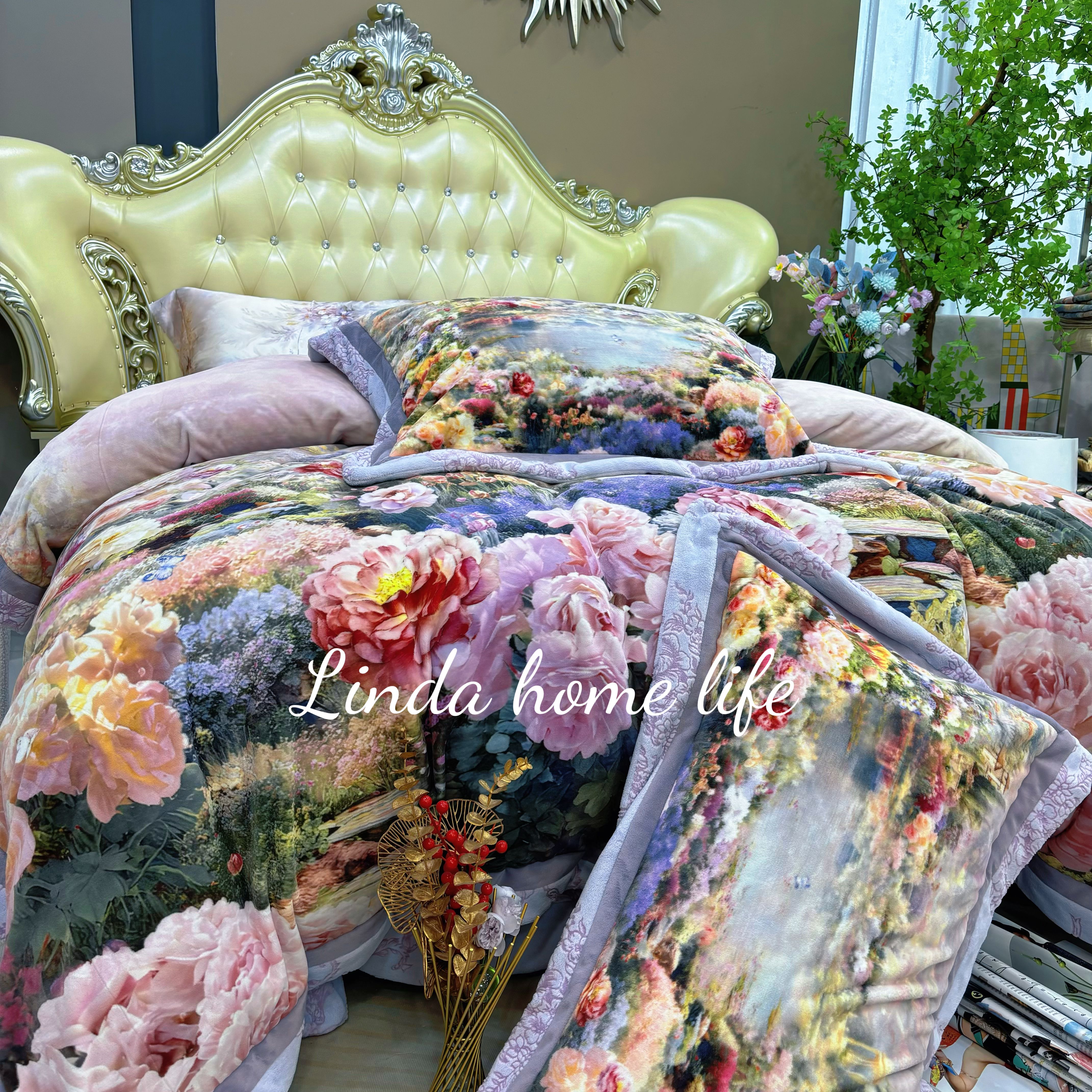 LD【花海】加厚保暖蝉丝绒双面加厚四件套双人单人床品