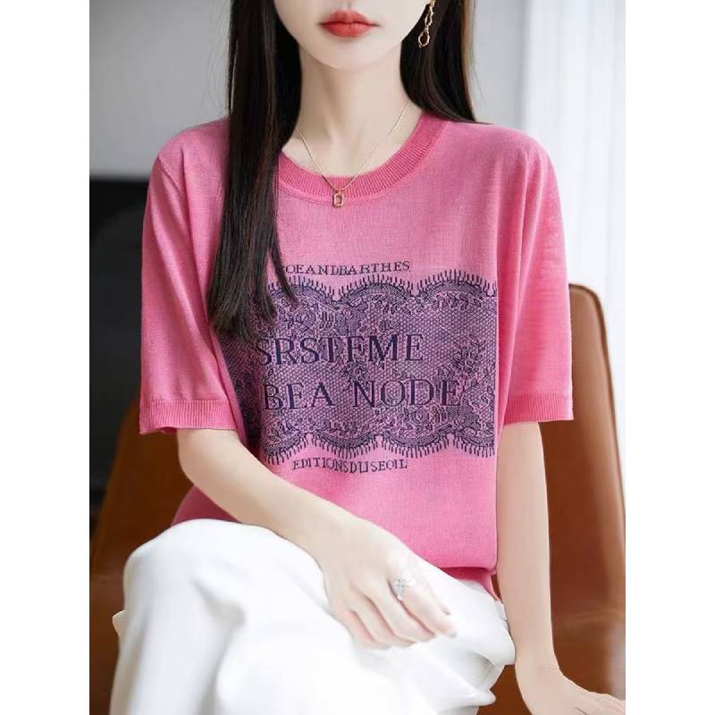 S.Y.C【纤纹织边】天 丝莱赛尔提花圆领短袖上衣女