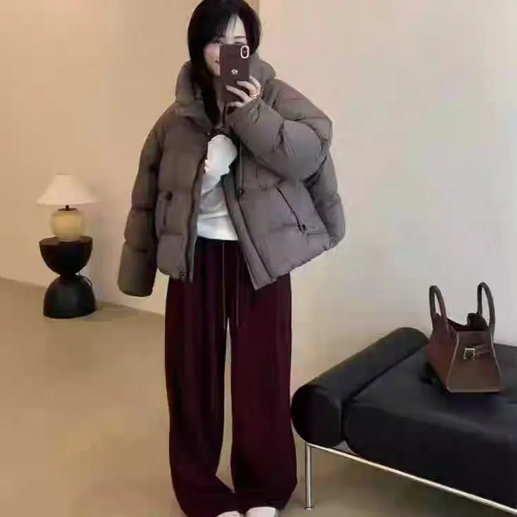 连帽短款白鸭绒女冬季韩版宽松加厚保暖抽绳拉链外套