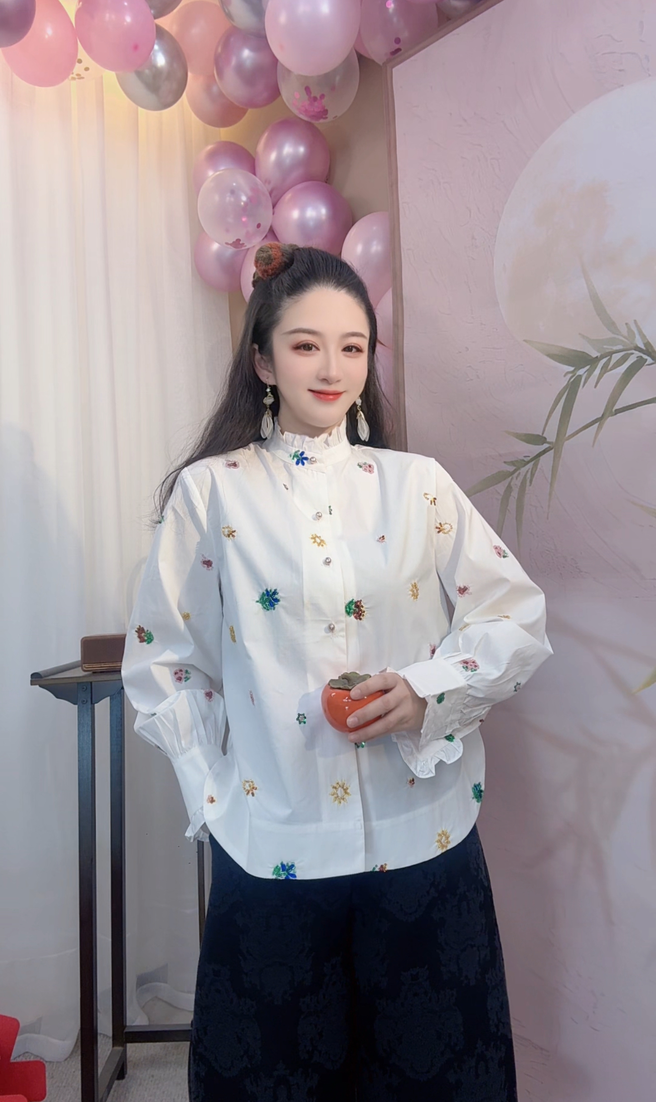 【清禾】新款新中式立领简约大气显瘦百搭气质国风亮片绣立领白衬衫