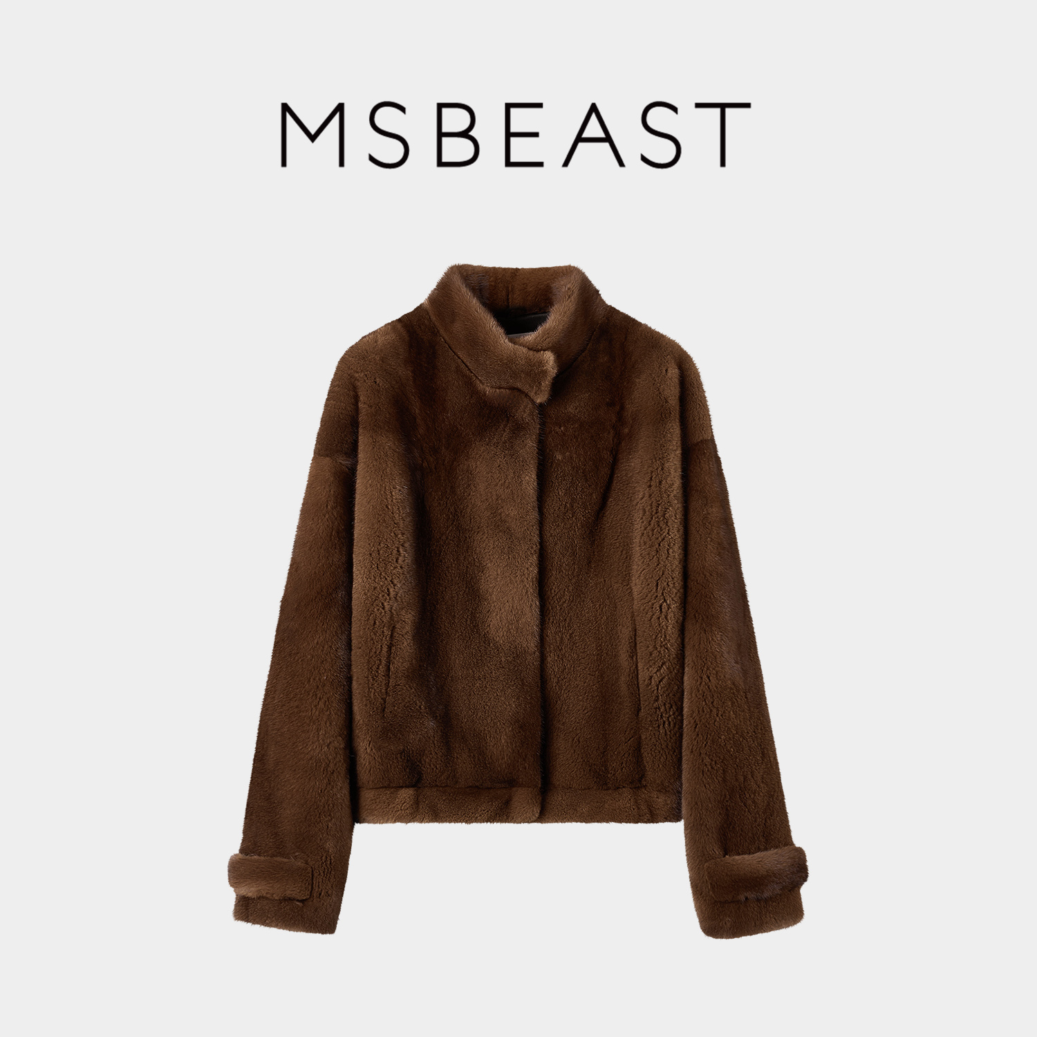 MSBEAST/野兽小姐抚雪貂丨稀奢咖啡原色水貂点睛袖袢廓形皮草外套