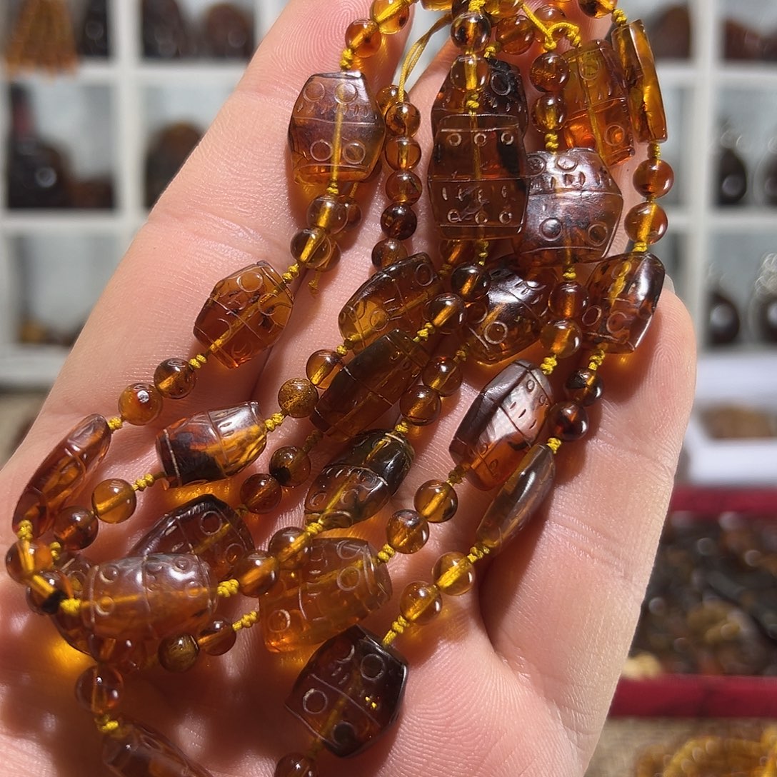 琥珀未镶嵌颈饰抚顺琥珀雕刻竹节项链