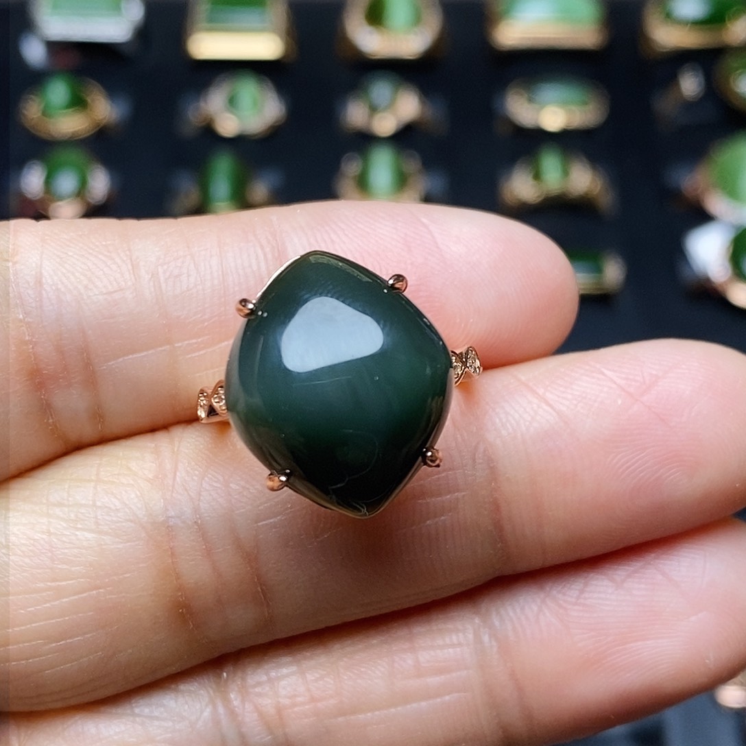 和田玉（碧玉）戒指银S925镶嵌